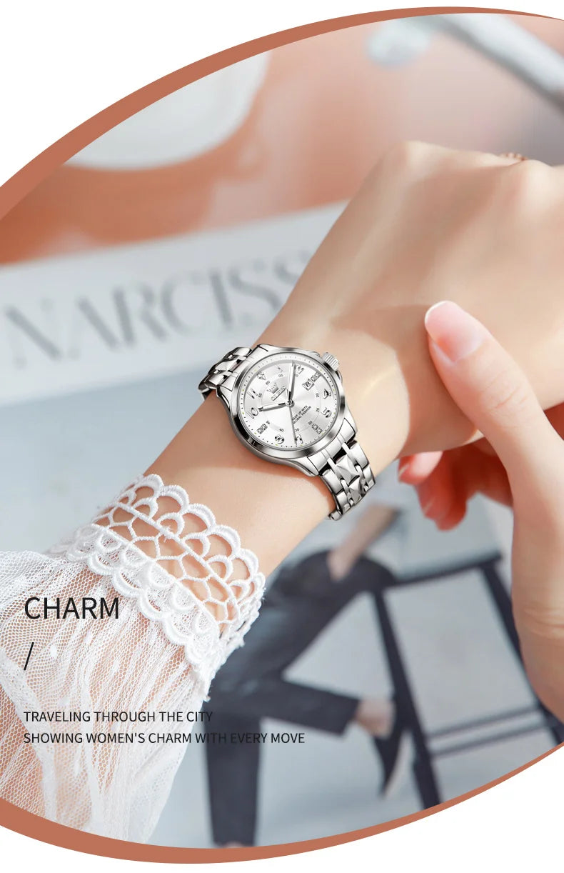 OLEVS Luxury Brand Couple Watch Classics Dual Calendar Wristwatch for Men and Women Waterproof Lover's Watch Set Gift Box