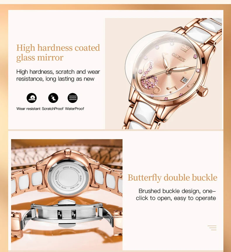 OLEVS 3605 Women's Watches Top Brand Fashion Mechanical Wristwatch Zircon Scale Watch for Ladies Waterproof Chronograph Date