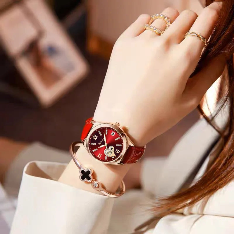 RUIXINE Fashion Woman Watches Waterproof Luminous Date Leather Quartz Wristwatch Elegant Dress Ladies Watch For Woman's Gift
