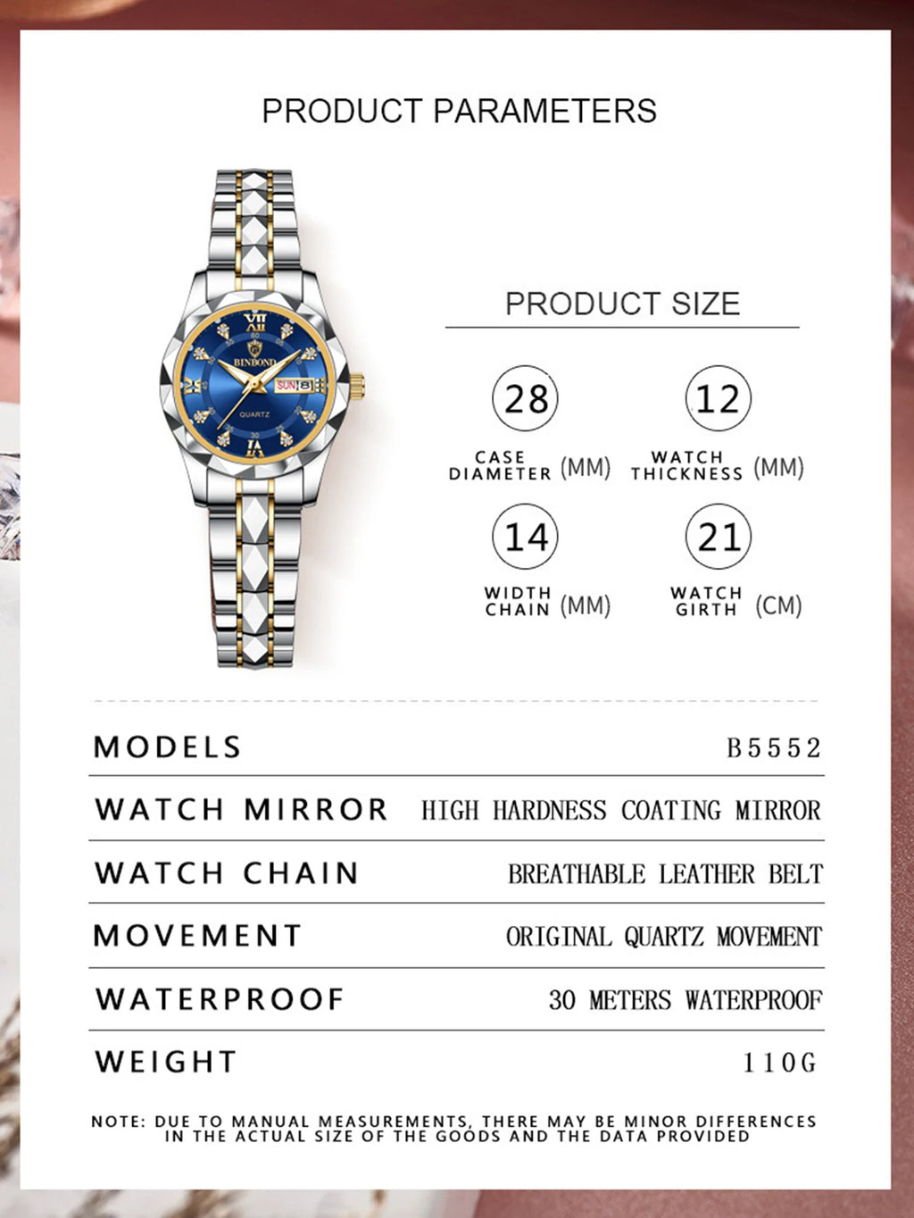 BINBOND 2pcs/Set Couple Watches Fashion Diamond Valentine Day Gift Stainless Steel Watch Men Women 30M Waterproof Quartz Watch