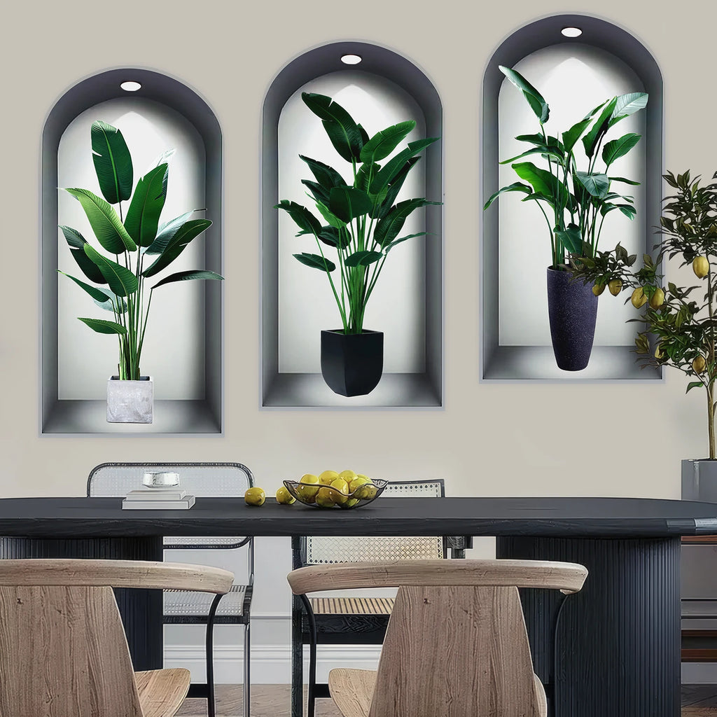 18 Styles Simulated Archway Niche Potted Plant Painting Wall Stickers Bedroom Living Room Hall Peel & Stick Art Mural Decals