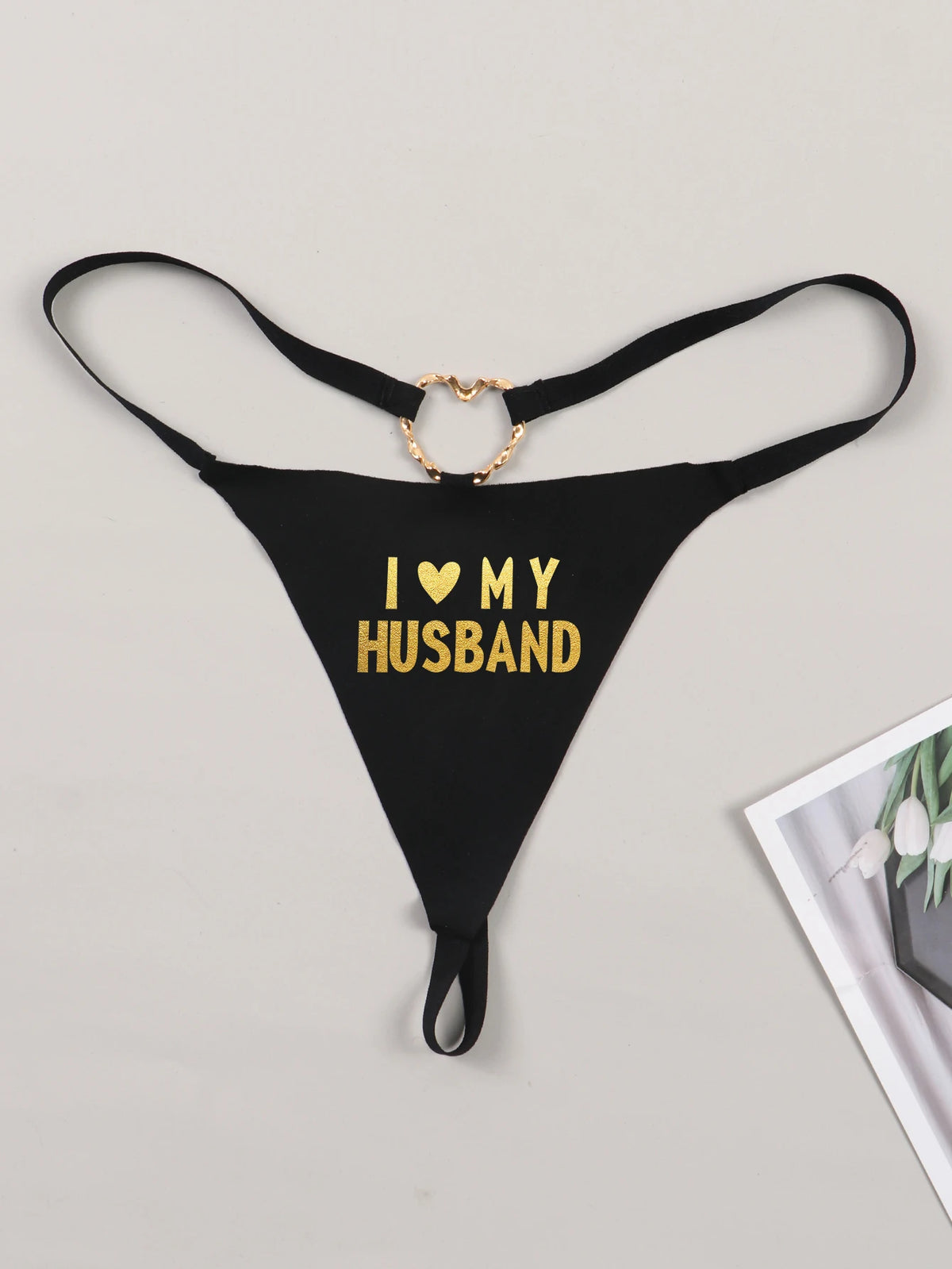 Varsbaby Cheeky Letter Printed G-string Underwear with I love my husband Prints Panties Playful Seamless T-back Bikini Thong