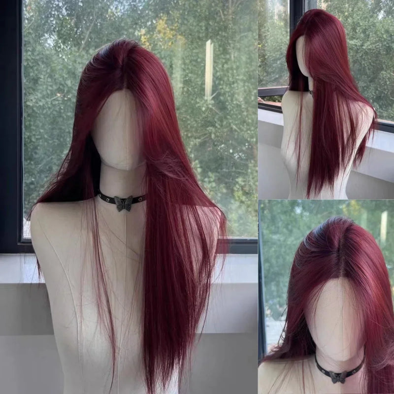Red Wig Long Straight Lace Front Wig for Woman Nature Synthetic Lace Wigs for Cosplay Daily Use Heat Resistant Headband Wigs