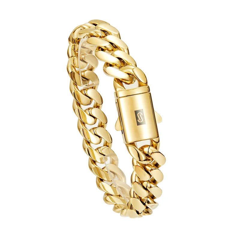 6-14mm Gold Color Stainless Steel Cuban Miami Link Chains Necklaces for Men Hip Hop Rapper Jewelry