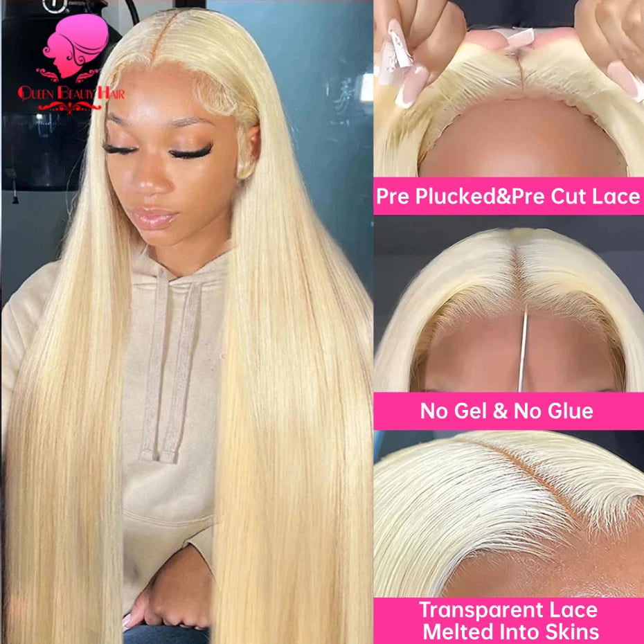 613 Glueless Wigs Human Hair 5x5 Lace Closure Wig Bone Straight Blonde Pre Plucked Glueless Wig Remy Human Hair Wigs Ready To Go