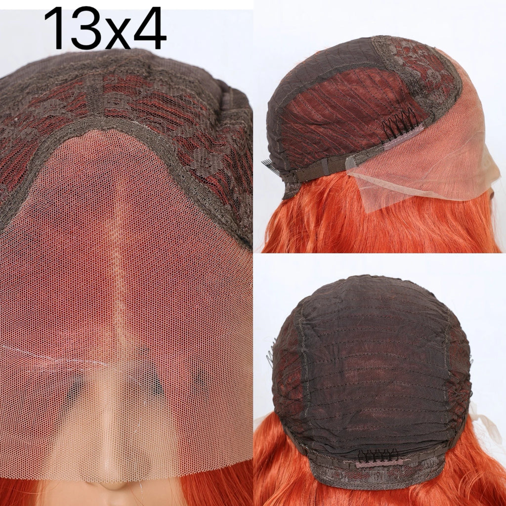 Ginger Orange Blonde  Color Loose Wave 13X4 Lace Frontal Synthetic Wig For Women Preplucked Bleach Knots Cosplay Daily Party