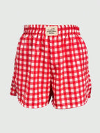 New Style Casual Red And White Checkered Letter Logo Shorts - stylish And Unique With Pockets On The Legs And Wide-leg Style