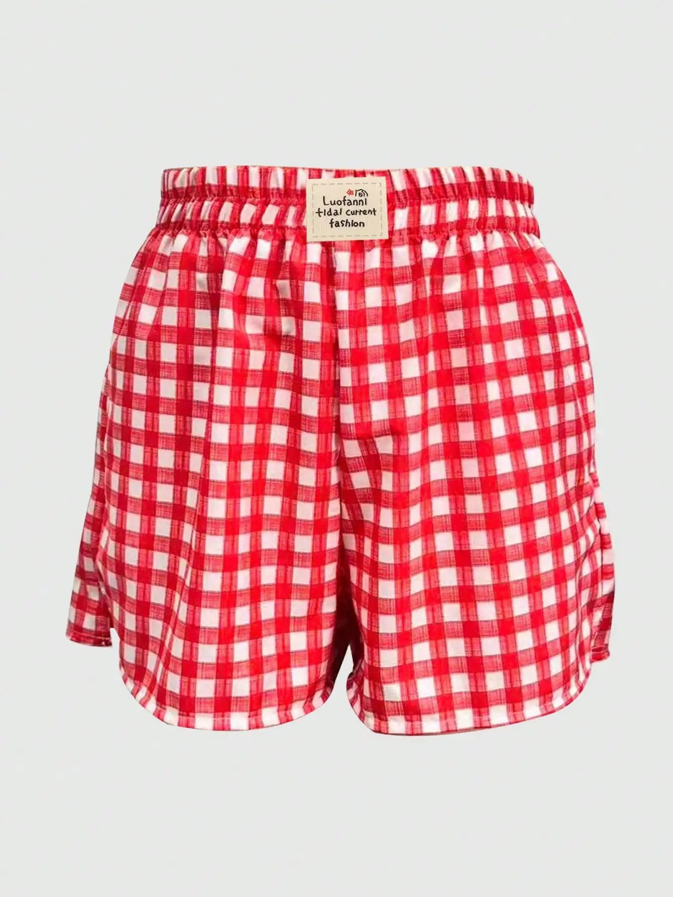 New Style Casual Red And White Checkered Letter Logo Shorts - stylish And Unique With Pockets On The Legs And Wide-leg Style