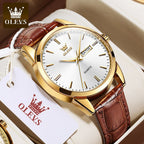 OLEVS 6898 Waterproof Sports Mens Wristwatches Luxury Shock-resistant Calendar Genuine Luminous Quartz Leather Watch for Men
