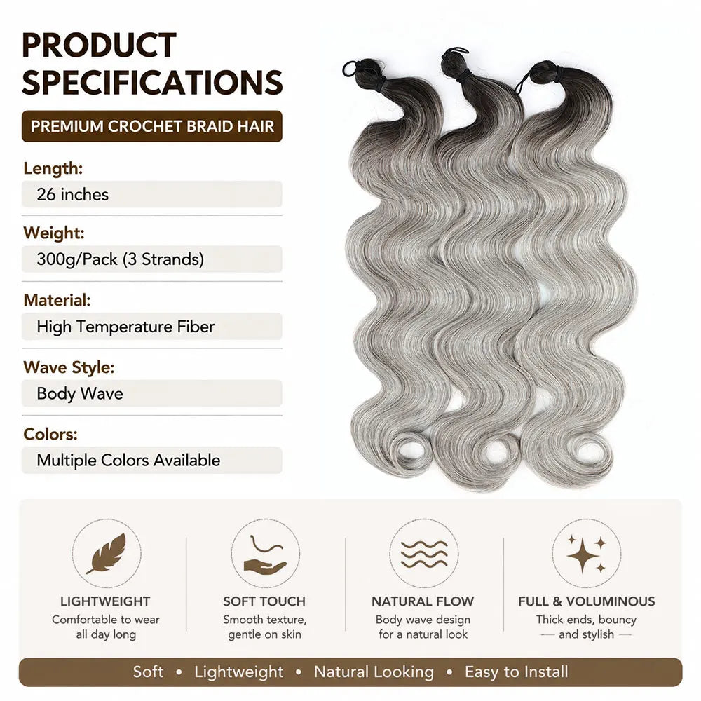 26 inch Body Wave Crochet Hair 3PCS Synthetic Braids Hair Ombre Blonde Balayage Natural Braiding Hair Extensions 300g/lot