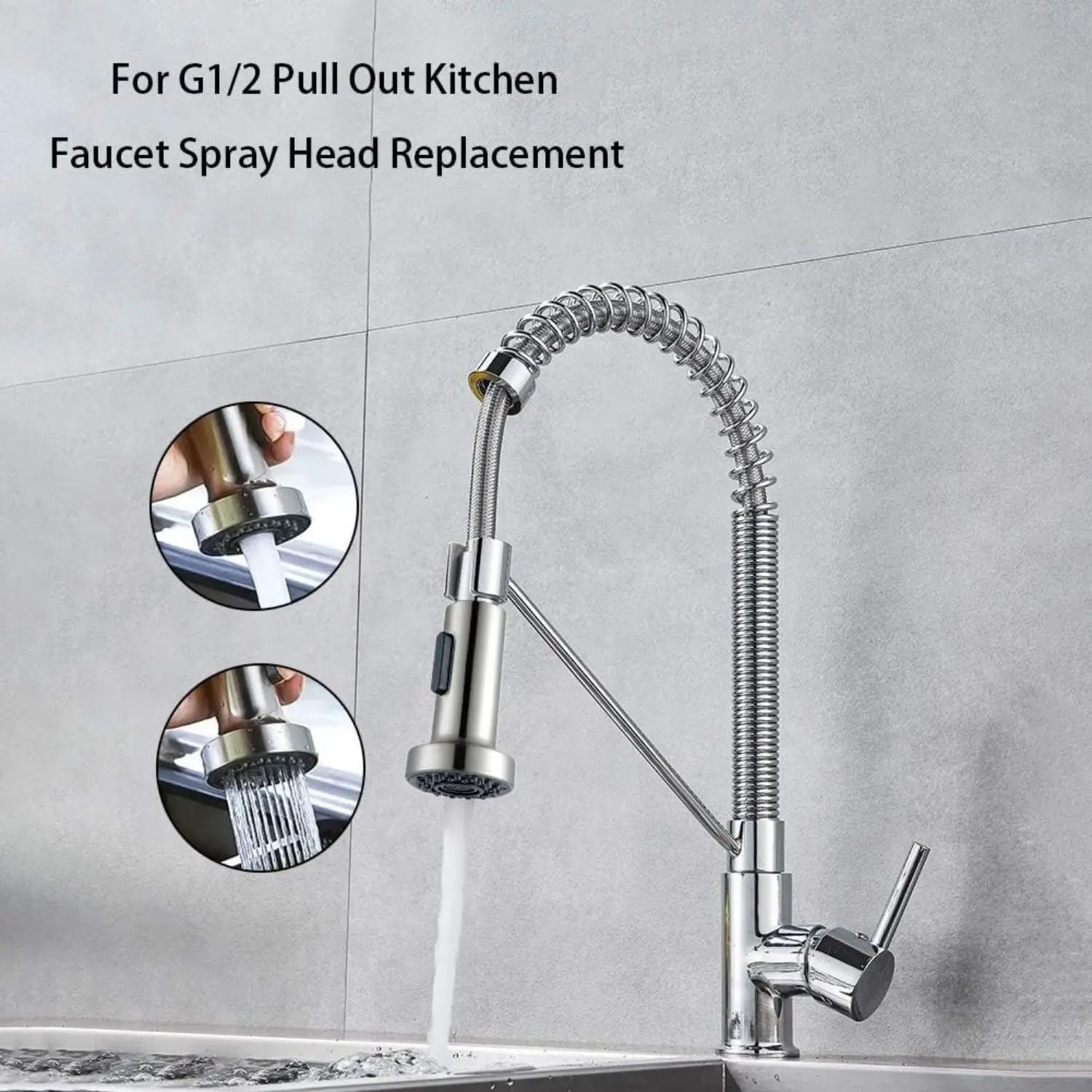 Pull Down Faucet Replacement Head 2 Function Mode Kitchen Faucet Pull Out Sprayer Head G1/2 for Kitchen Tap Sprayer Replacement