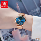 OLEVS 2920 Women's Watch Fashion Original Date Week Display Mesh Strap Roman Dial Luminous Ladies Quartz Wristwatch