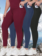  Women Leggings With Pockets Solid Color High Waist Butt Lifting Workout Tights Slim Elastic Pants Casual SportWear