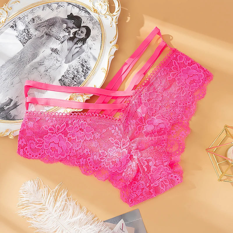 Sexy Panties Women Lace Low-Rise Solid Sexy Briefs Female Underwear Cross Strap Temptation Lingerie Ladies G String Thong