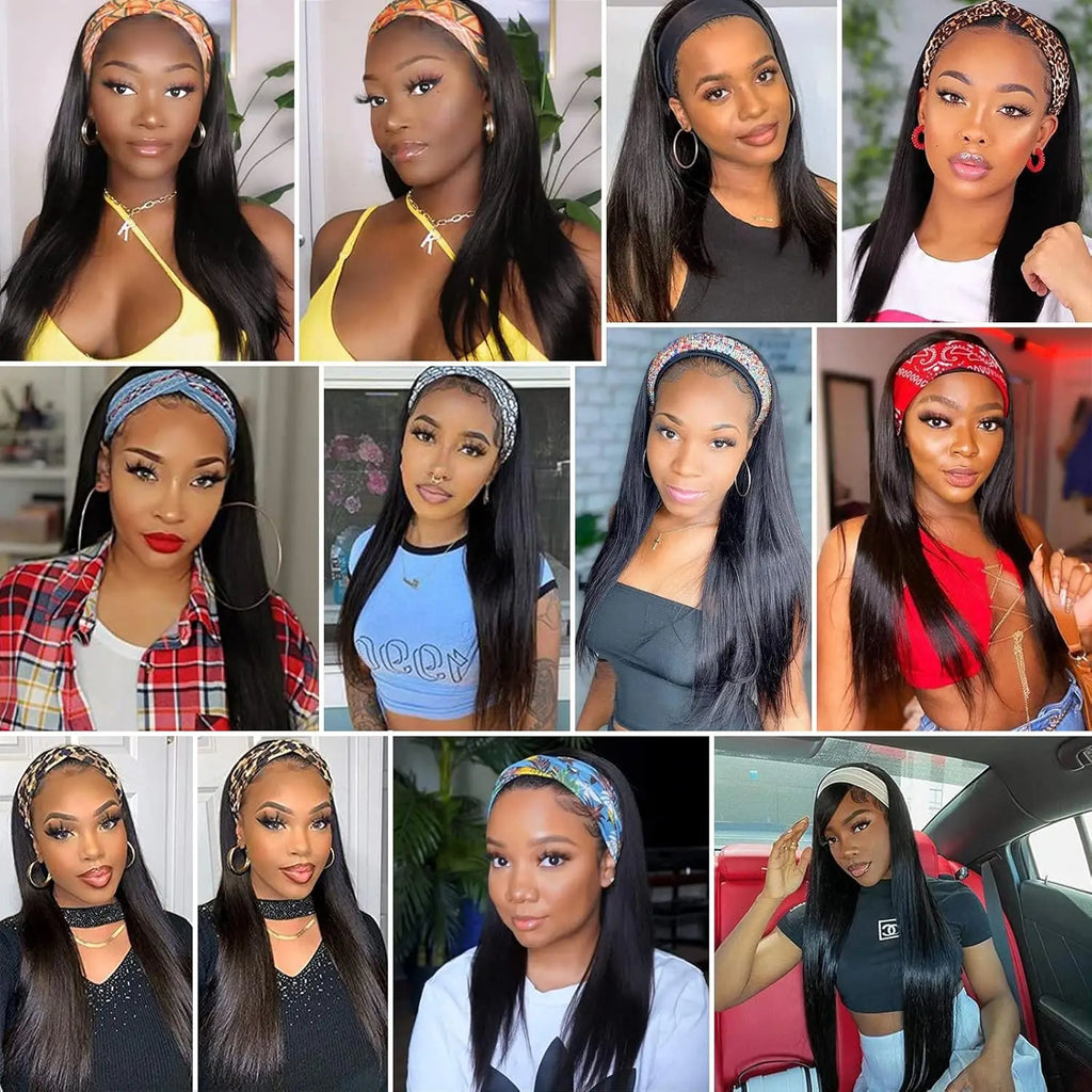 200% Density 20 Inch Body Wave Headband Wig Human Hair for Black Women None Lace Front Wigs Wear And Go Machine Made Headband