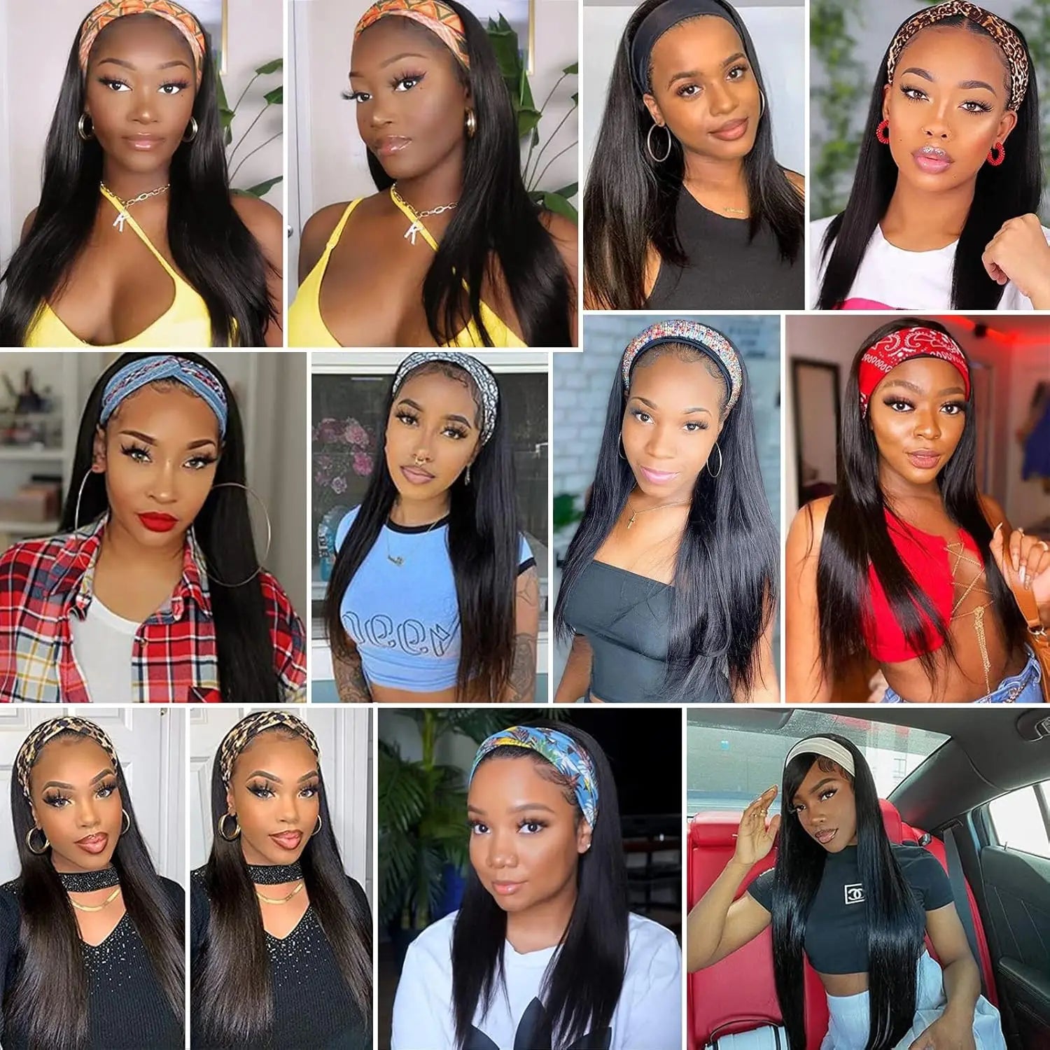 200% Density 20 Inch Body Wave Headband Wig Human Hair for Black Women None Lace Front Wigs Wear And Go Machine Made Headband