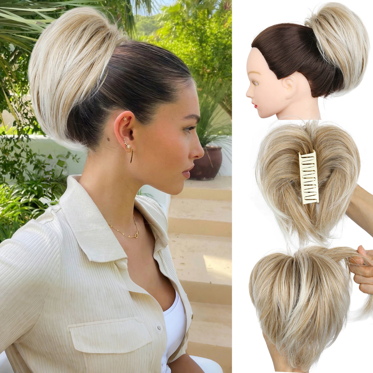 Synthetic Short 10 Inch Straight Claw Clip Ponytail Extensions Blonde Black False Layered Pony Tails Hair Pieces For Women