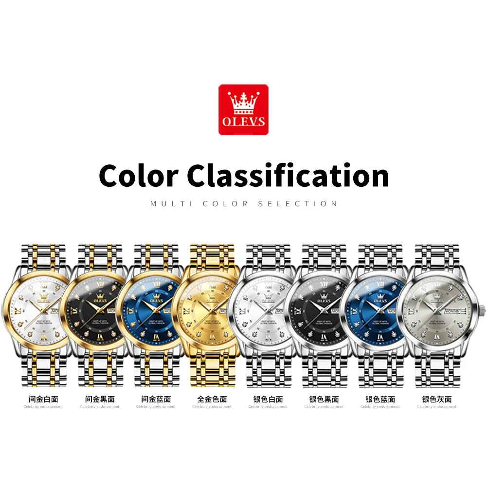 OLEVS 5513 Mens Watch Original Fashion Brand Quartz Waterproof Luminous Watch For Man Stainless Steel Dual Calendar Watch Box