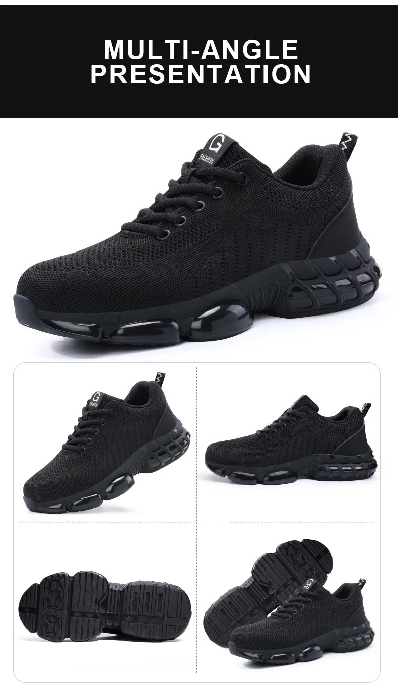Safety Shoes Men Steel Toe Boots Anti-smash Anti-puncture Safety Work Shoes Men Lightweight Breathable Protective Shoes Black