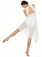 Lyrical Dance Costume for Women White Contemporary Dance Dress Asymmetric Flowy Ballet Dancewear