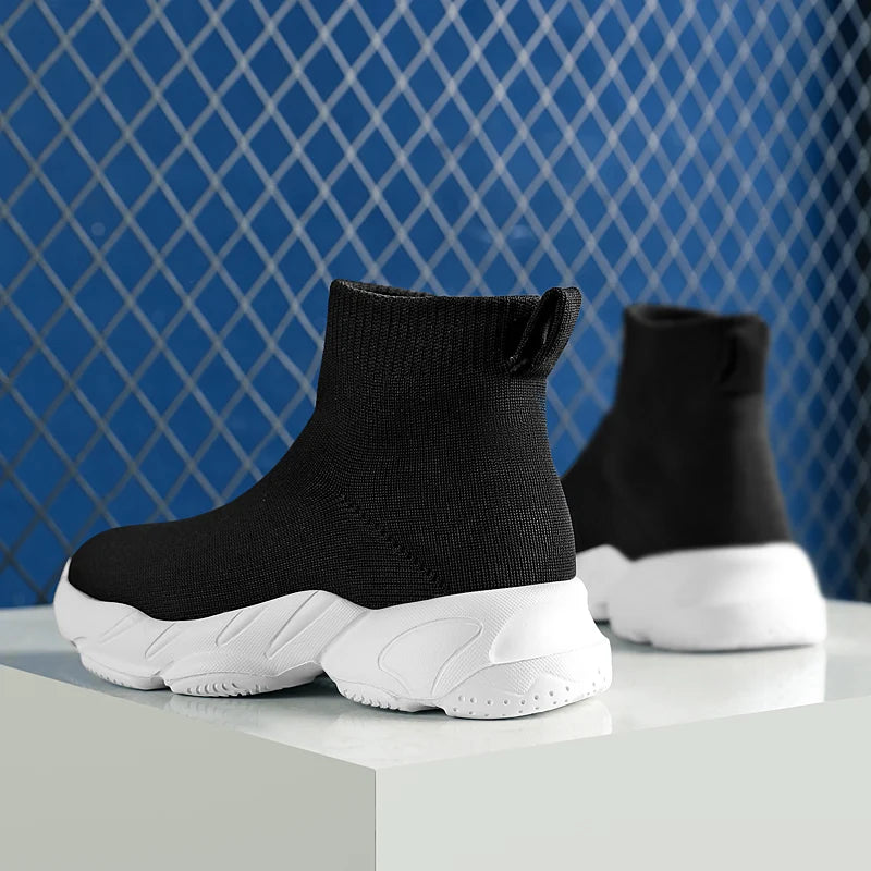 New High Top Fashion Knit Comfortable Walking Shoes Boys Girls Breathable Sneakers Kids Children Casual Sports Shoe Socks Tennis