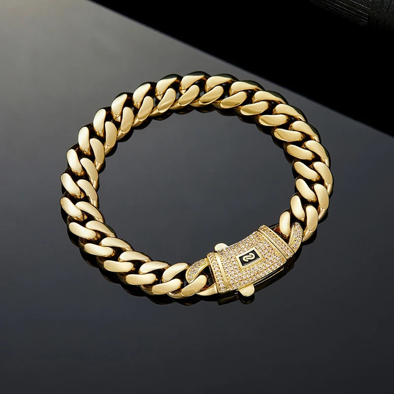 6-14mm Vacuum Plating Gold Color Stainless Steel Flat Cuban Miami Link Chains Necklaces for Men Hip Hop Rapper jewelry
