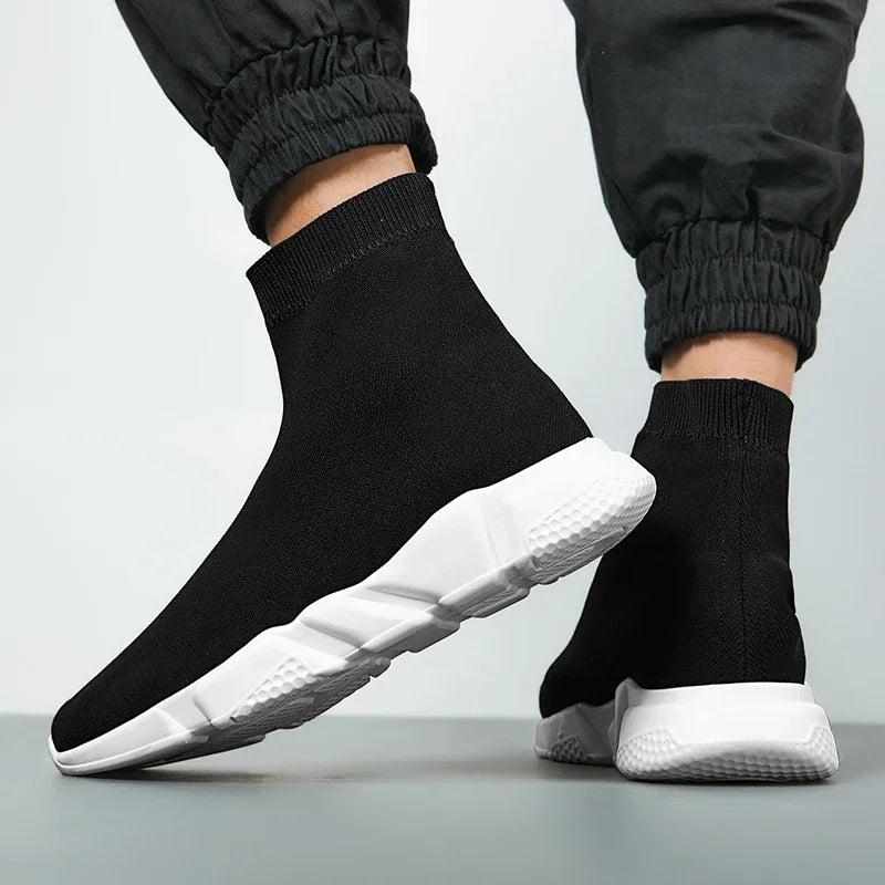 Classic Black High Top Sneakers For Men Designer Shoes Slip-on Men's Casual Sneakers Comfy Breathable Knit Women's Sports Shoes