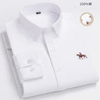 100% Pure Cotton Men's Long Sleeve Shirt Business Casual Solid Color Embroidered Oxford Spun Shirt