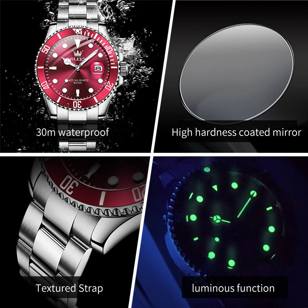 OLEVS Luxury Sport Man Watch Military Waterproof Luminous Date Week Men Watch Stainless Steel Quartz Men's Watches Male Clock