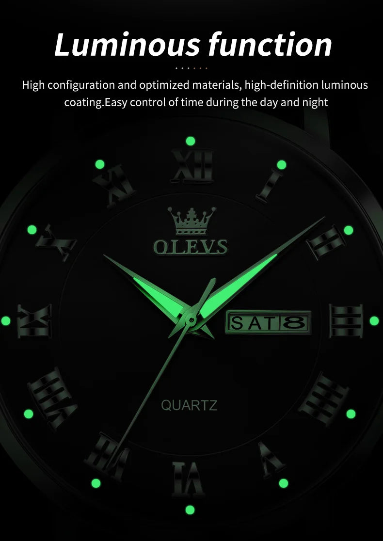 OLEVS 2920 Men Watch Fashion Business Roman Scale Waterproof Clock Luxury Brand Quartz Watch Leisure Calendar Week Men Watch