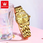 OLEVS Best Selling Fashion Stainless Steel Quartz Ladies Watch Luxury Dual Calendar Luminous Waterproof Elegant Watch for Women