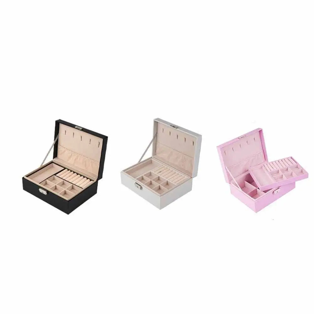 2 Layer Double-layer Jewelry Box PU Leather Elegant Leather Jewelry Organizer with Lock Large Capacity Necklace Earring Box