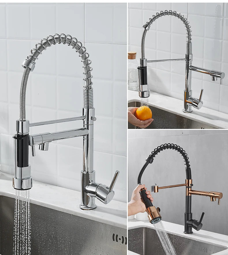 Kitchen Faucet with Pull Down Sprayer High Arc Single Handle Spring Kitchen Sink Faucet