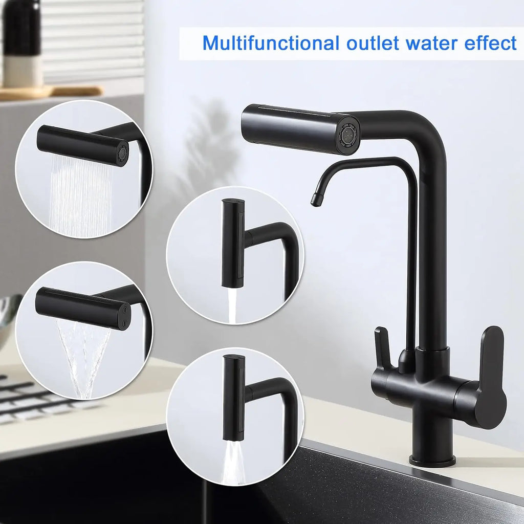 3 Way Pure Water Filter Kitchen Faucets Black Pull Out Filter Kitchen Sink Faucet Hot Cold Mixer Tap Pull Down Kitchen Faucet