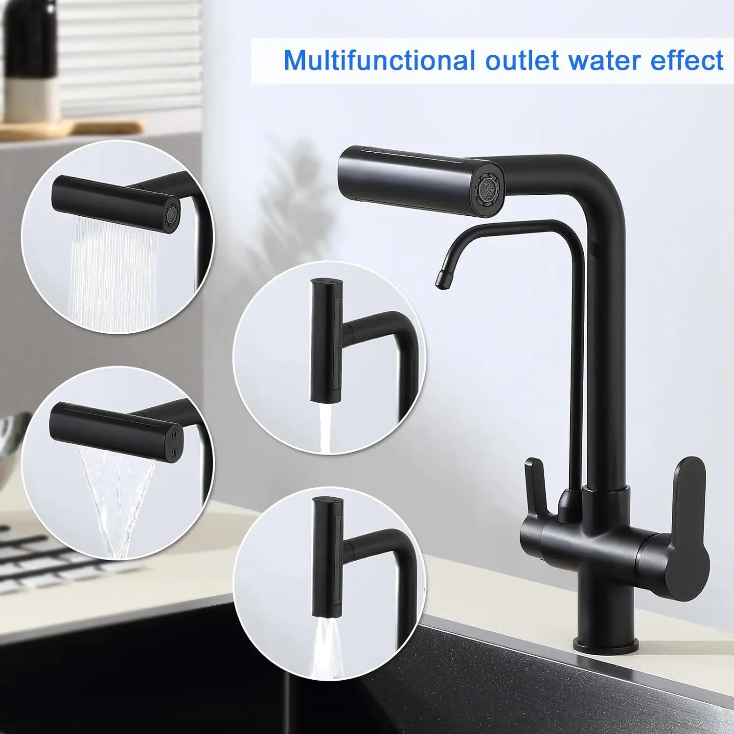 3 Way Pure Water Filter Kitchen Faucets Black Pull Out Filter Kitchen Sink Faucet Hot Cold Mixer Tap Pull Down Kitchen Faucet