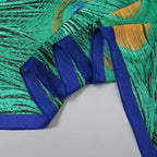 Green Peacock Feather Hijab Summer Beach Pareo Silk Scarf Women Luxury Bandana Soft Long Foulard Femme Designer Bufandas Mujer