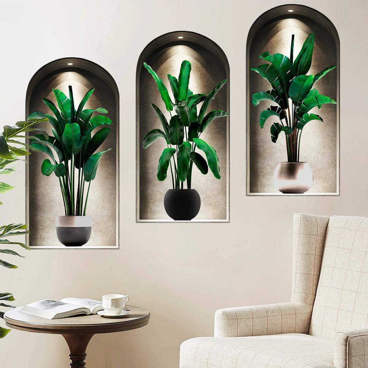 18 Styles Simulated Archway Niche Potted Plant Painting Wall Stickers Bedroom Living Room Hall Peel & Stick Art Mural Decals