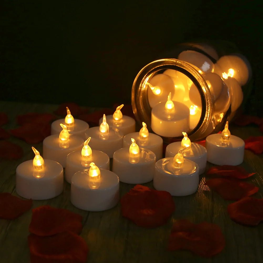 12/24Pack Battery Tea Lights LED Realistic Flameless Flickering Warm Yellow Candle Holiday Gift for Party Wedding Home Decor