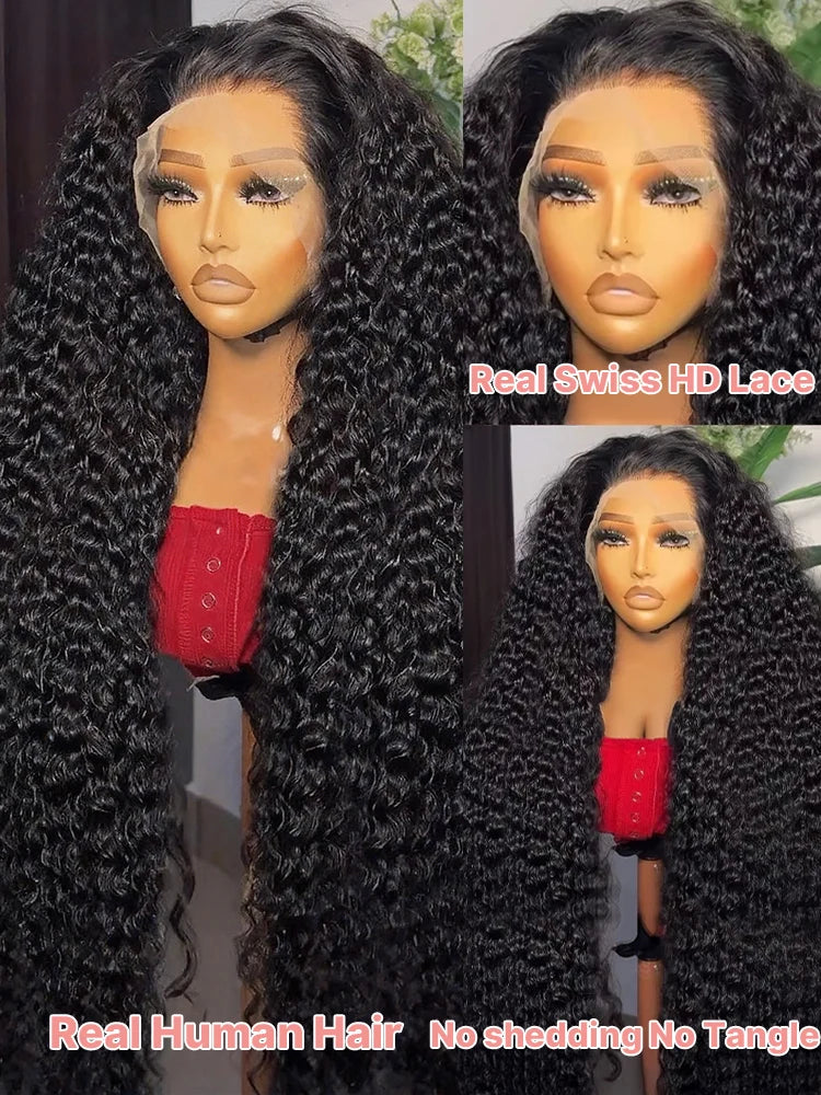 300% High Density Burmese Curly Lace Front Human Hair Wigs HD Transparent 13x6 13x4 Deep Wave Lace Frontal Wig Real Virgin Hair 40 46 Inch Water Wave Human Hair Wigs For Women Preplucked Hairline