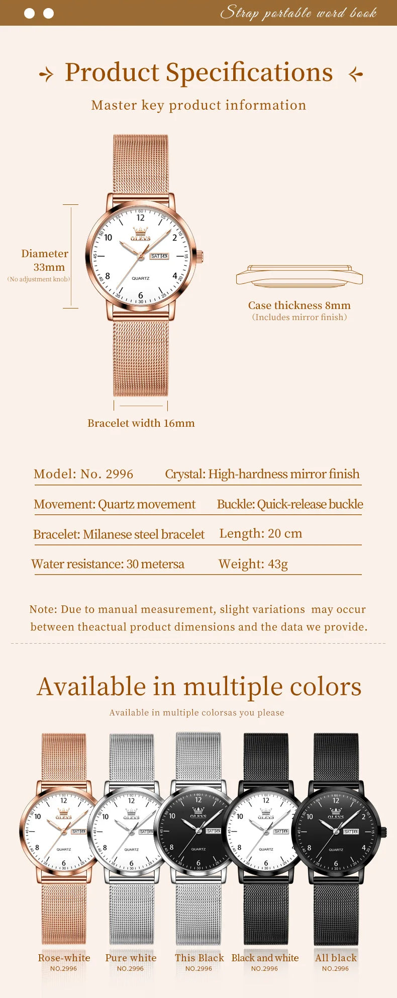 OLEVS Brand Original Fashion Slim Quartz Watch Women Elegant Watches Stainless Steel Waterproof Week Date Watches For Woman
