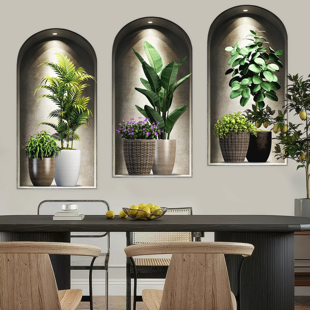 18 Styles Simulated Archway Niche Potted Plant Painting Wall Stickers Bedroom Living Room Hall Peel & Stick Art Mural Decals