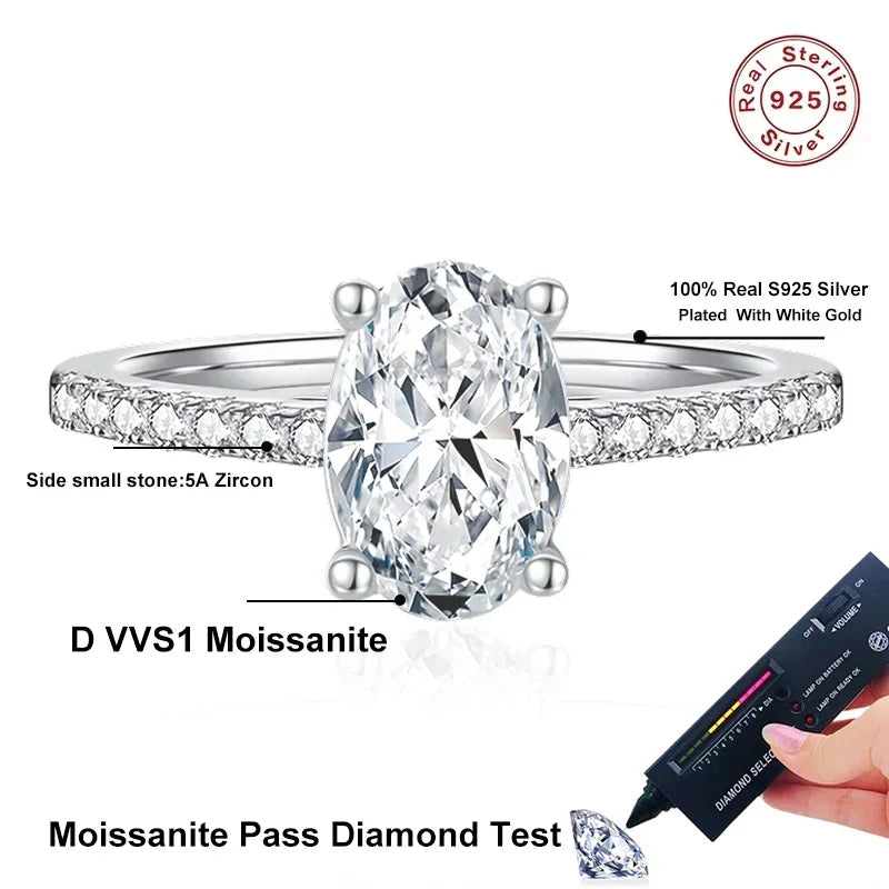 NeeTim 1ct 2ct Oval Cut Moissanite Ring for Women 925 Sterling Silver with Gold Plated Lab Diamond Rings Bands Fine Jewelry Gift