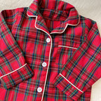 Merry Christmas Kids Pure Cotton Pajamas Set Plaid Print Turn-down Collar Button Shirt Trousers 2 Pieces Suit Homewear Xmas Look