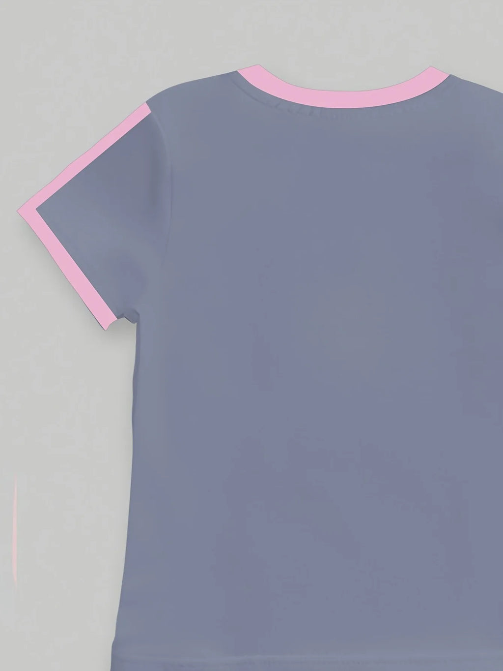 Trendy Girls 2Pcs Sweet Co-Ord Outfit, Grey Pink Ribbon Embroidery Short Sleeve Top, Dual Side Strip Flared Trousers for Daily K