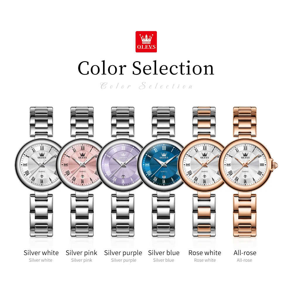 OLEVS 5608 Retro Style Quartz Watch for Women Elegant Steel Strap Auto Date Waterproof Luminous Luxury Ladies Wristwatch