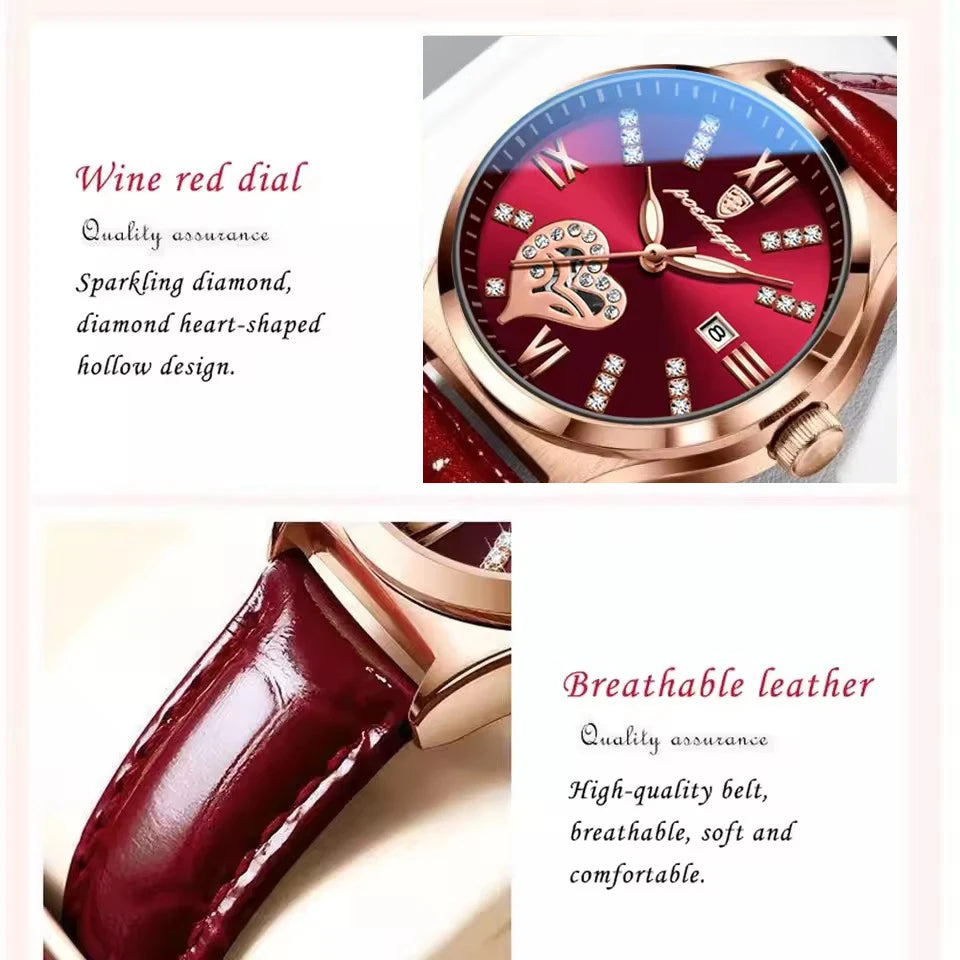 POEDAGAR Luxury Casual Watches For Women Waterproof Calendar Leather Ladies Watch High Quality Fashion Woman's Quartz Wristwatch