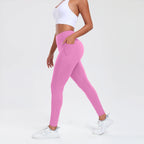  Women Leggings With Pockets Solid Color High Waist Butt Lifting Workout Tights Slim Elastic Pants Casual SportWear