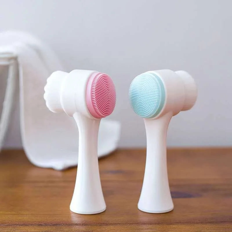 Mini Manual Facial Cleansing Brush Silicone Massage Face Brush Soft Bristles Double-Sided Handheld Cleaning Device Pore Cleaner