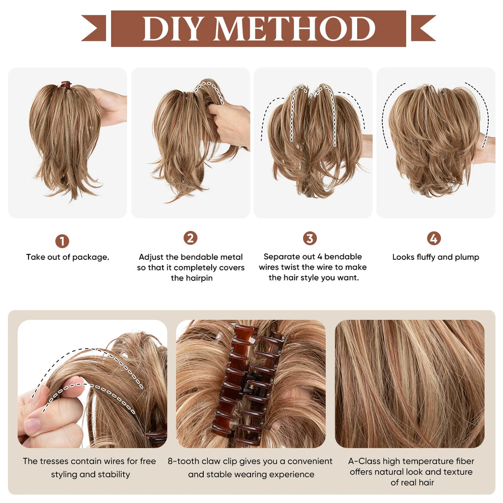 SARLA Synthetic Diy Claw Clip In Ponytail Extension Hairpiece Hair Bun Fake Blonde Hair False Pigtail for Women