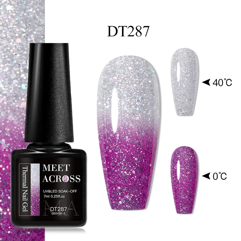 MEET ACROSS 75 Colors Thermal Nail Gel Polish 3 Colors Changing Nail Art Supplies for Manicure DIY Design Long Lasting UV/LED